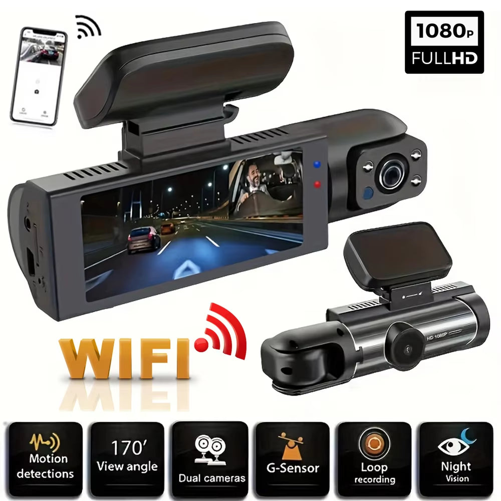 1080P WIFI Dual Camera Dash Cam for Cars,Front and Inside,Car Camera with IR Night Vision,Loop Recording,Wide Angle Car DVR Came