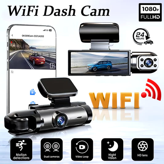 1080P WIFI Dual Camera Dash Cam for Cars,Front and Inside,Car Camera with IR Night Vision,Loop Recording,Wide Angle Car DVR Came